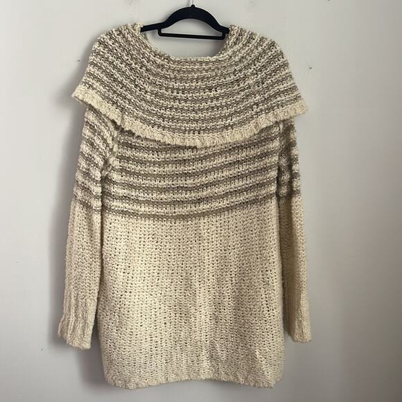 Free People Engineer wool blend loose knit oversized cowl neck sweater tunic M - Picture 7 of 7